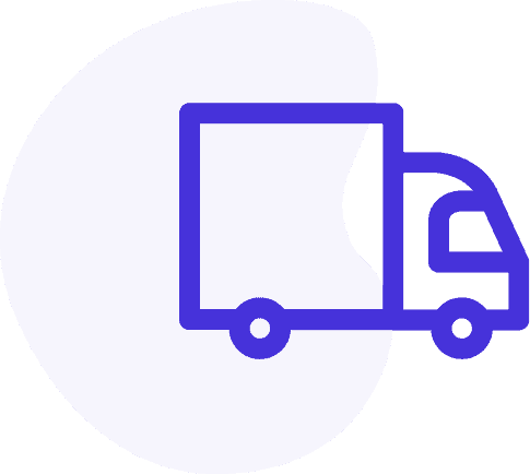 icon for commercial trucking insurance with shipping truck outlined in blue