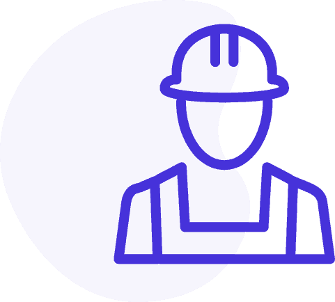 icon for contractors insurance with construction man outlined in blue
