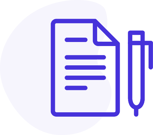 icon for directors and officers insurance with paper and pen outlined in blue