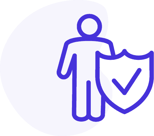icon for disability insurance with blue person and shield with check mark in front logo