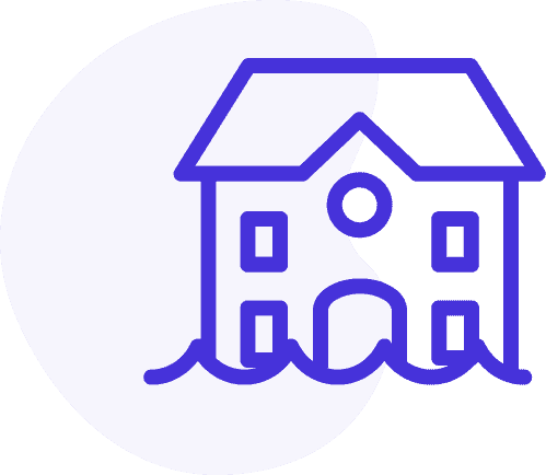 icon for flood insurance with blue house under water