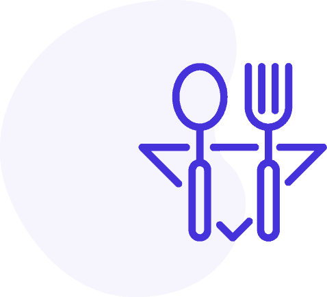 icon for restaurant insurance with fork and spoon outlined in blue