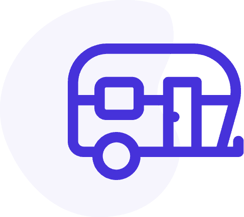 icon for specialty dwelling insurance with blue outlined camper logo